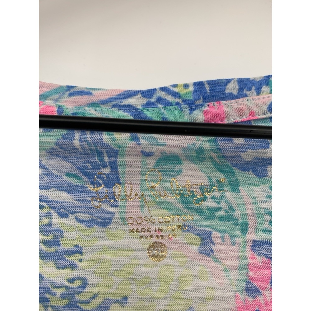 Lilly Pulitzer Shirt Women XL Pink Blue Short Sleeve 100% Cotton Colorful Preppy - Picture 3 of 7